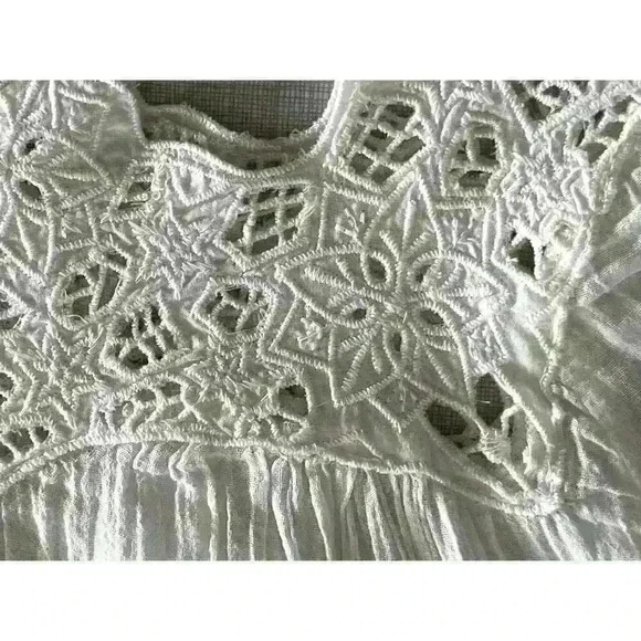 Free People Sz S Sun Moon Tunic Dress Ivory Mini Ruffle Embroidery Prairie Fairy - Picture 12 of 15